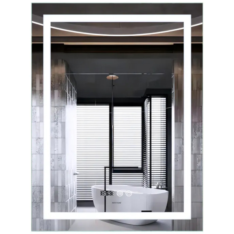 Зеркало MIXXUS PREMIUM FLASH MR21-70x90 с LED Touch, Anti-fog, димером, рег. яркости, часами (MP6618)