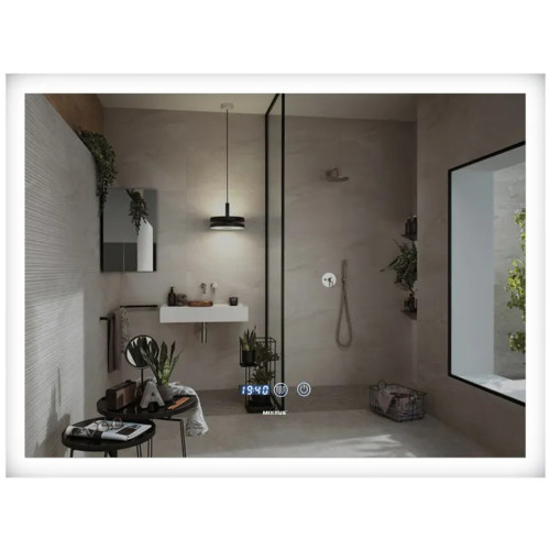 Зеркало MIXXUS FLAT MR04-80x60 с LED Touch, Anti-fog, димером, рег. яркости, часами (MI6928)