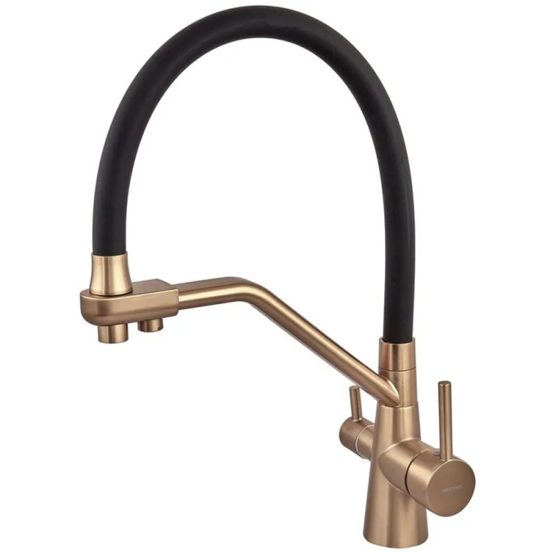 Смеситель для кухни MIXXUS PREMIUM SENNA 021 BRUSHED GOLD REFL.BLACK с выходом для питьевой воды (Цвет матовое золото+силик. излив черный) (MP6722)