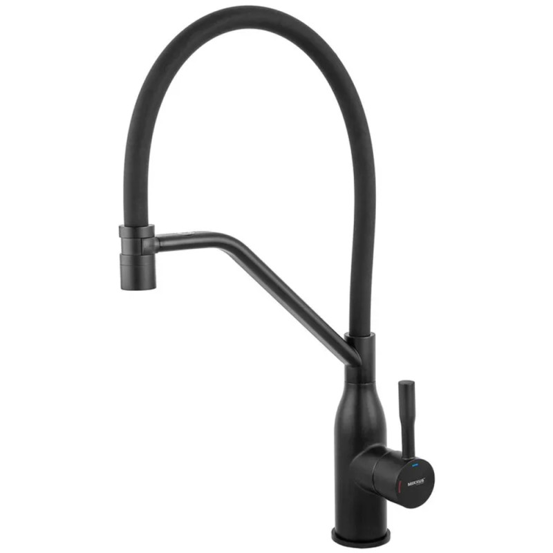 Смеситель для кухни MIXXUS PREMIUM GRAVITY 017 BLACK REFL.BLACK (Цвет черный+силик. излив черный) (MI8408)