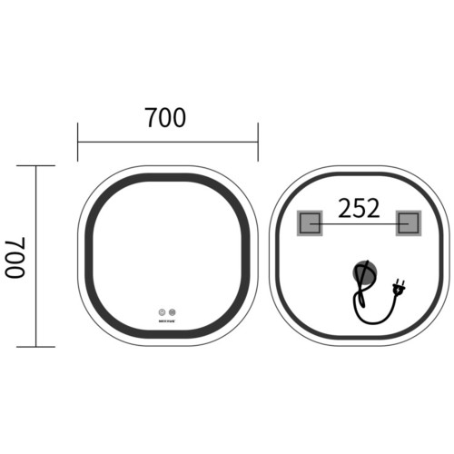 Зеркало MIXXUS PREMIUM DIVERSE MR16-70x70 с LED Touch, Anti-fog, димером (3-6,5kK) (MP6640)