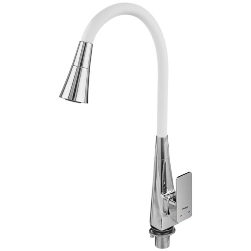 Смеситель для кухни MIXXUS ETNA 014-T REFL.WHITE (Цвет хром+силиконовый излив белый) (MI8421)
