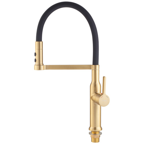 Змішувач для кухні Mixxus Premium PULL 017 BRUSHED GOLD REFL.BLACK (Колір мат.золото+сил.вилив чорний) (MI8280)