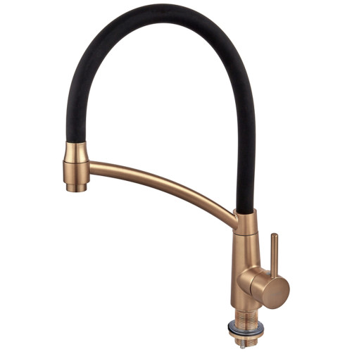 Смеситель для кухни MIXXUS PREMIUM ROSSI 017 BRUSHED GOLD REFL.BLACK (Цвет матовое золото+силик. излив черный) (MP6723)