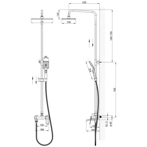 Душова колона із змішувачем Mixxus Premium DALI 009-J Graphite (MI6760)