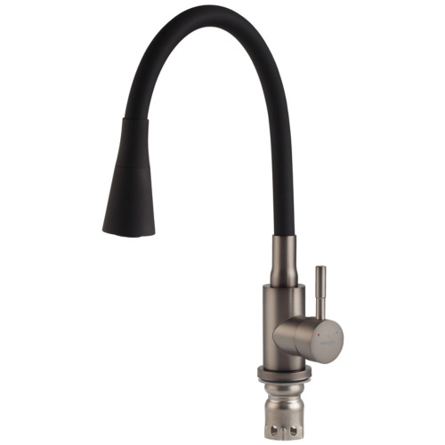 Смеситель для кухни Mixxus SEO-011-T Graphite Refl.Black из нерж.стали SUS304 (Цв.графит+сил.излив черный) (MI8434)