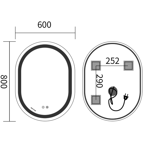 Зеркало MIXXUS PREMIUM ELLIPSE MV05-80x60-REVERSE с LED Touch, Anti-fog, димером (3-6,5kK) (MP6642)
