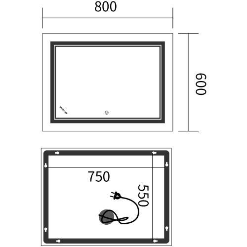 Зеркало MIXXUS PREMIUM QUADRO MR20-80x60-REVERSE с LED Touch, Anti-fog, димером, рег. яркости (MP6619)
