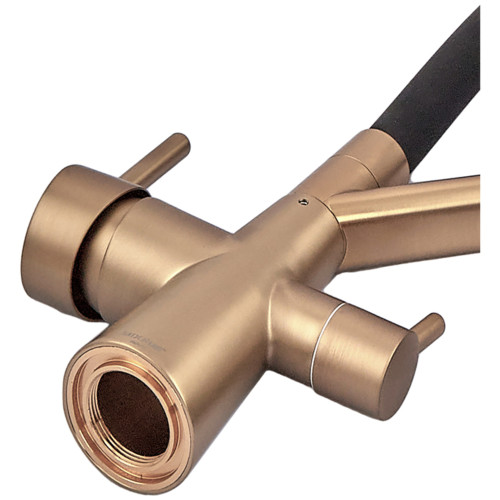 Смеситель для кухни MIXXUS PREMIUM SENNA 021 BRUSHED GOLD REFL.BLACK с выходом для питьевой воды (Цвет матовое золото+силик. излив черный) (MP6722)