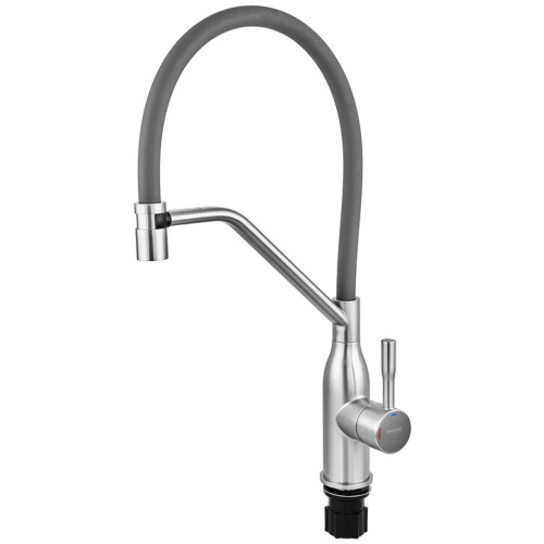 Смеситель для кухни MIXXUS PREMIUM GRAVITY 017 SS COLOR REFL.GREY (Цвет нержавеющая сталь+силик. излив серый) (MI8407)