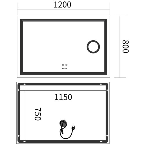 Зеркало MIXXUS PREMIUM QUADRO MR20-120x80 с LED Touch, Anti-fog, димером, рег. яркости, линзой (MP6624)