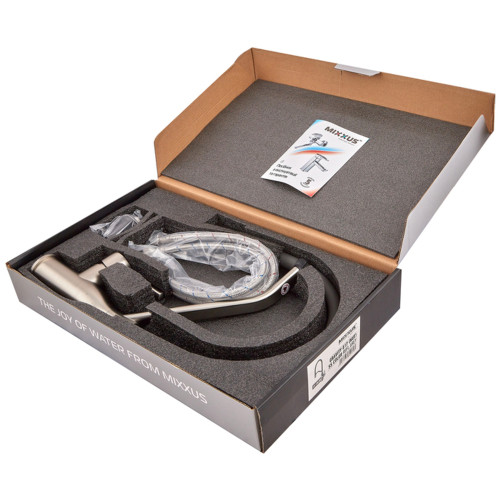 Смеситель для кухни MIXXUS PREMIUM GRAVITY 017 SS COLOR REFL.GREY (Цвет нержавеющая сталь+силик. излив серый) (MI8407)