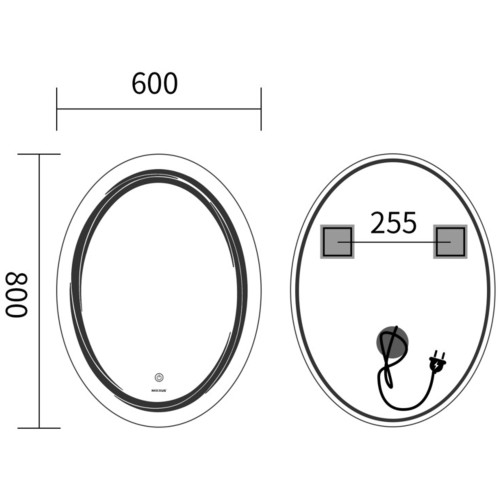 Зеркало MIXXUS PREMIUM WAVE MV04-60x80 с LED Touch, Anti-fog, димером (3-6,5kK) (MP6636)
