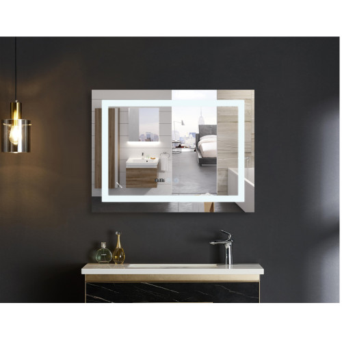 Зеркало MIXXUS WARM MR02-90x70 с LED Touch, Anti-fog, димером, рег. яркости, часами (MI6673)