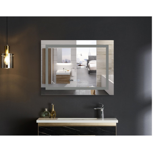 Зеркало MIXXUS WARM MR02-90x70 с LED Touch, Anti-fog, димером, рег. яркости, часами (MI6673)