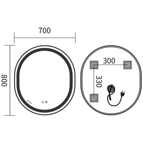 Зеркало MIXXUS PREMIUM ELLIPSE MV05-80x70-REVERSE BLACK с LED Touch, Anti-fog, димером (3-6,5kK) (MP6646)