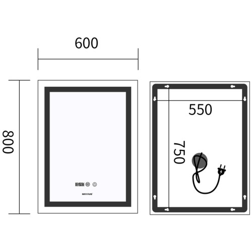 Зеркало MIXXUS PREMIUM FLASH MR21-60x80 с LED Touch, Anti-fog, димером, рег. яркости, часами (MP6617)