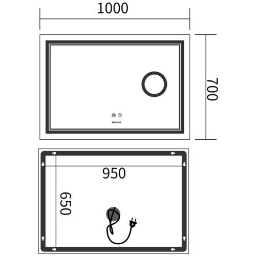Зеркало MIXXUS PREMIUM QUADRO MR20-100x70 с LED Touch, Anti-fog, димером, рег. яркости, линзой (MP6622)