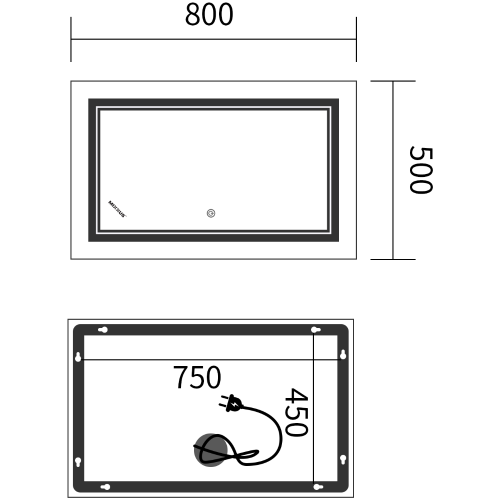 Зеркало MIXXUS PREMIUM QUADRO MR20-50x80-REVERSE с LED Touch, Anti-fog, димером, рег. яркости (MP6620)