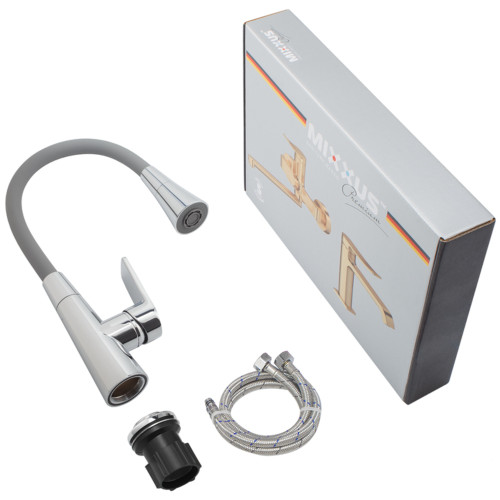 Смеситель для кухни Mixxus Premium Matis 011-T Refl.Gray (Цвет хром+силик.излив серый) (MI8267)