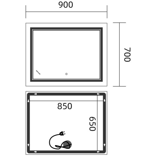 Зеркало MIXXUS PREMIUM QUADRO MR20-90x70-REVERSE с LED Touch, Anti-fog, димером, рег. яркости (MP6621)