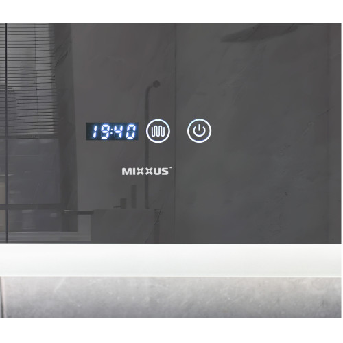 Зеркало MIXXUS FLAT MR04-80x60 с LED Touch, Anti-fog, димером, рег. яркости, часами (MI6928)
