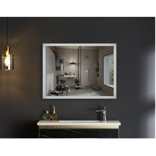 Зеркало MIXXUS FLAT MR04-80x60 с LED Touch, Anti-fog, димером, рег. яркости, часами (MI6928)