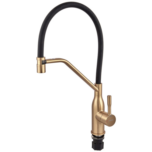 Смеситель для кухни MIXXUS PREMIUM GRAVITY 017 BRUSHED GOLD REFL.BLACK (Цвет матовое золото+силик. излив черный) (MI8410)