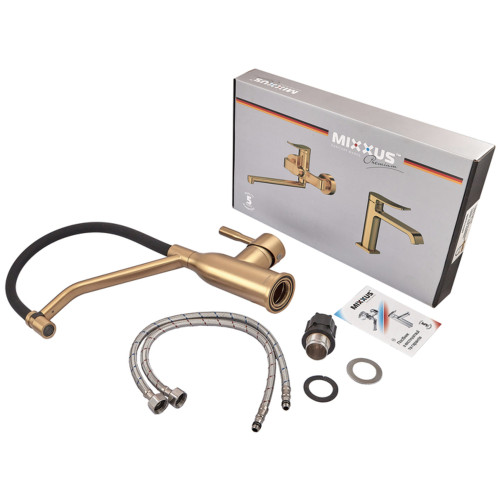 Смеситель для кухни MIXXUS PREMIUM GRAVITY 017 BRUSHED GOLD REFL.BLACK (Цвет матовое золото+силик. излив черный) (MI8410)