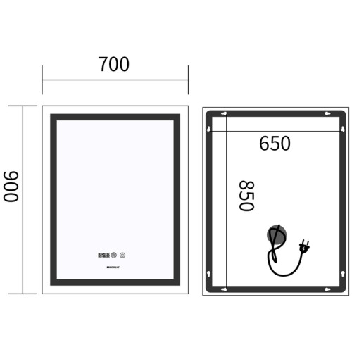 Зеркало MIXXUS PREMIUM FLASH MR21-70x90 с LED Touch, Anti-fog, димером, рег. яркости, часами (MP6618)