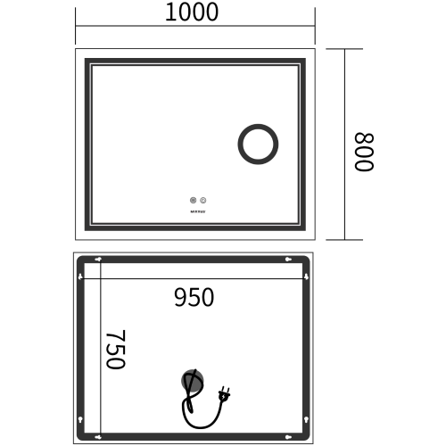 Зеркало MIXXUS PREMIUM QUADRO MR20-100x80 с LED Touch, Anti-fog, димером, рег. яркости, линзой (MP6623)