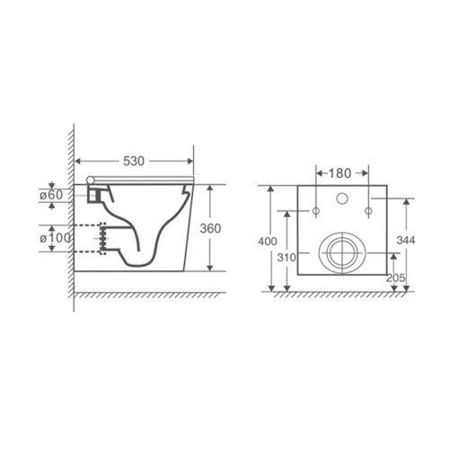 Подвесной унитаз Mixxus Premium Quadro-0302-R Black 530x360x365mm, система смыва RIMLESS (MP6455)