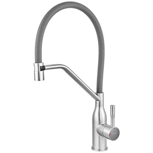 Смеситель для кухни MIXXUS PREMIUM GRAVITY 017 SS COLOR REFL.GREY (Цвет нержавеющая сталь+силик. излив серый) (MI8407)
