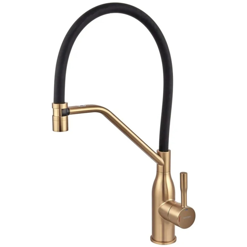 Змішувач для кухні MIXXUS PREMIUM GRAVITY 017 BRUSHED GOLD REFL.BLACK (Колір матове золото+силік. вилив чорний) (MI8410)