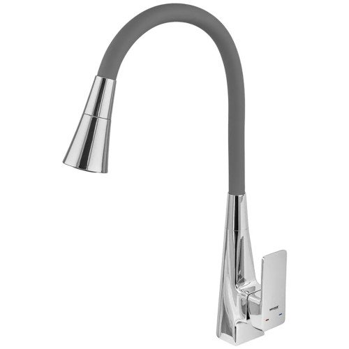 Смеситель для кухни MIXXUS ETNA 014-T REFL.GREY (Цвет хром+силиконовый излив серый) (MI8420)