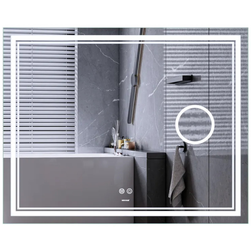 Дзеркало MIXXUS PREMIUM QUADRO MR20-100x80 із LED Touch, Anti-fog, димером, рег. яскравості, лінзою (MP6623)