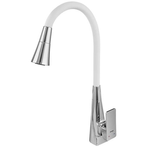 Смеситель для кухни MIXXUS ETNA 014-T REFL.WHITE (Цвет хром+силиконовый излив белый) (MI8421)