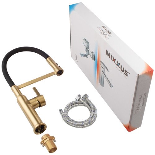 Змішувач для кухні Mixxus Premium PULL 017 BRUSHED GOLD REFL.BLACK (Колір мат.золото+сил.вилив чорний) (MI8280)