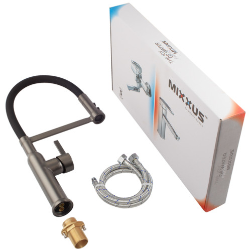 Змішувач для кухні Mixxus Premium PULL 017 GRAPHITE REFL.BLACK (Колір графіт+силік.вилив чорний) (MI8278)