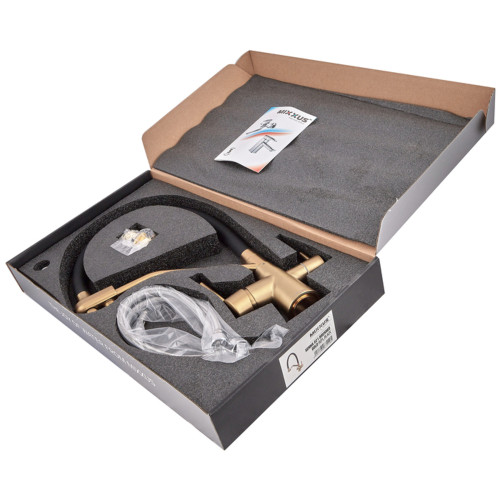 Змішувач для кухні MIXXUS PREMIUM SENNA 021 BRUSHED GOLD REFL.BLACK з виходом для питної води (Колір матове золото+силік. вилив чорний) (MP6722)
