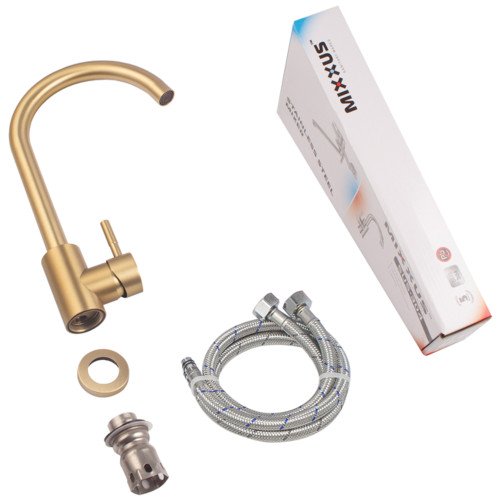 Змішувач для кухні Mixxus SUS-011 Brushed Gold з нерж.сталі SUS304 (Колір матове золото) (MI8435)