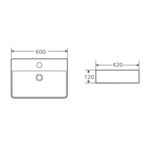 Умивальник накладний керамічний Mixxus Premium Quadro-0202 з переливом 600x420x120mm (MP6479)