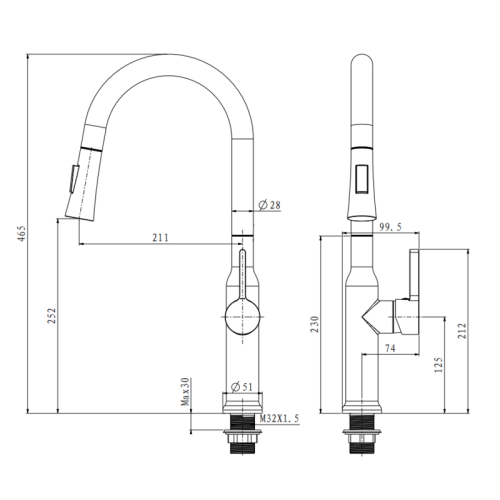 Змішувач для кухні з висувним виливом Mixxus Premium PULL 014 GRAPHITE (MI6959)